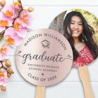 Photo Graduation Pink Rose Gold Script Hearts Cap
