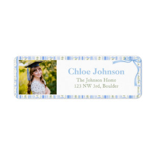 Photo Graduation Return Address Labels Blue Bow