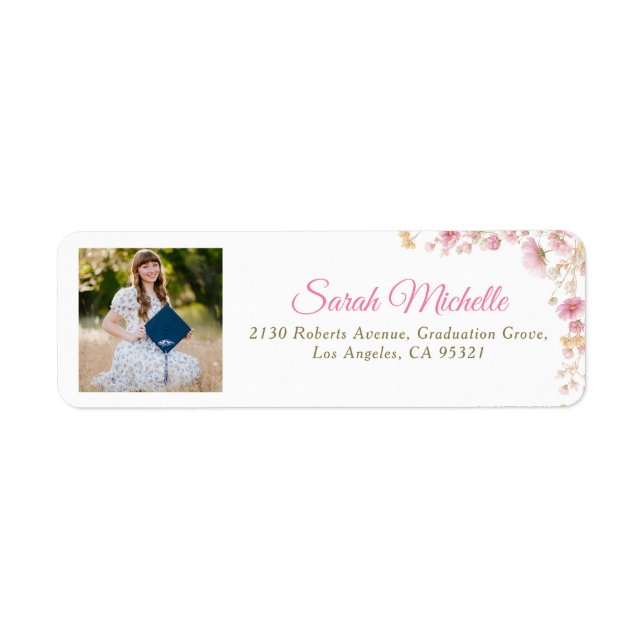 Photo Graduation Return Address Labels Floral (Front)