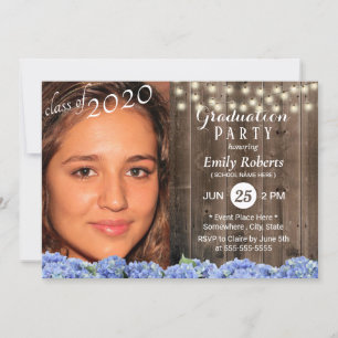 Photo Graduation Rustic Wood Hydrangea Floral Invitation