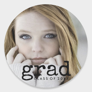Photo Graduation Simple Retro Classic Round Sticker
