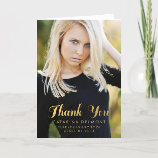 Photo Graduation Thank You High School Gold Foil Card