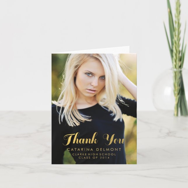 Photo Graduation Thank You High School Gold Foil Card (Front)