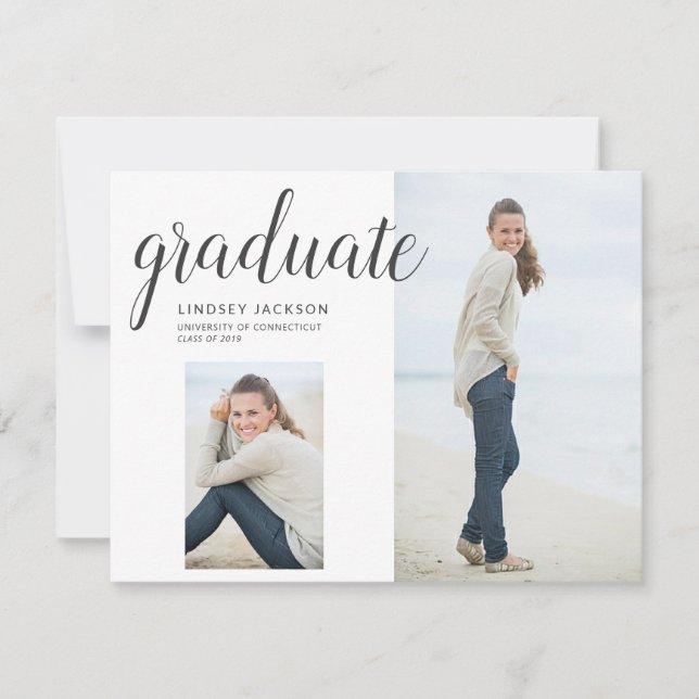Photo Graduation Trendy Hand Lettered Script Announcement (Front)