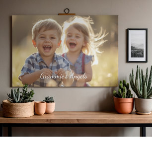 Photo Grammie's Angels White Personalize Faux Canvas Print