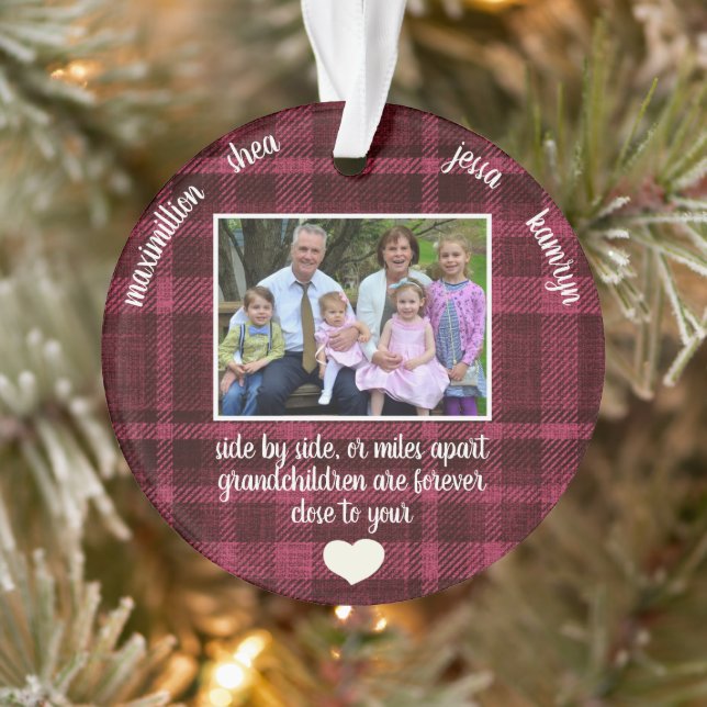 Photo Grandchildren Close to Your Heart Plaid Xmas Ornament (Tree)