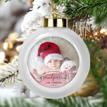 Photo Grandparents First Christmas Black Script Ceramic Ball Christmas Ornament<br><div class="desc">Help them celebrate their first grandchild with this beautiful modern keepsake ornament. The off-black text reads "Our first Christmas as grandparents, " with the word "grandparents" in elegant handwriting script with flourishes before and after. Easily replace the sample image with your favorite photo of the new baby, and add his...</div>