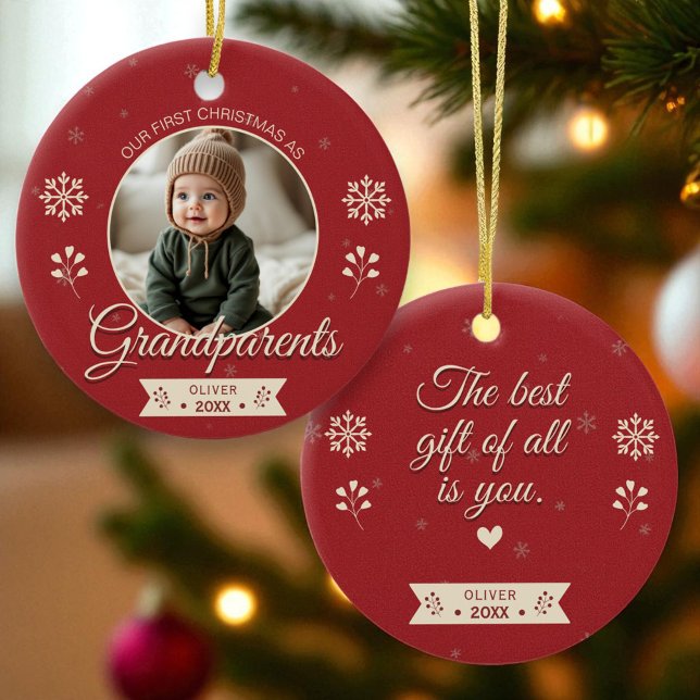 Photo Grandparents First Christmas Personalized Ceramic Ornament (Creator Uploaded)