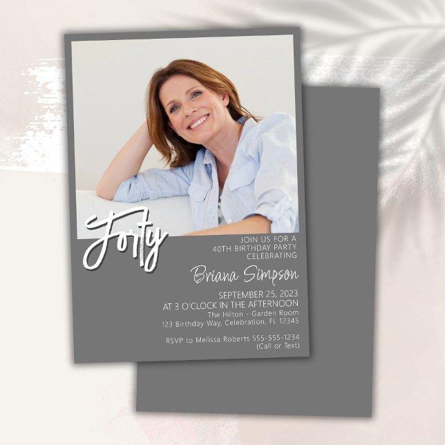 Photo Gray 40th Birthday Invitation (Creator Uploaded)