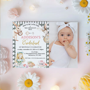 Photo Gray Alice in Onederland 1st Birthday Invitation