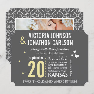 Photo Gray and Yellow Modern Typography Wedding Invitation