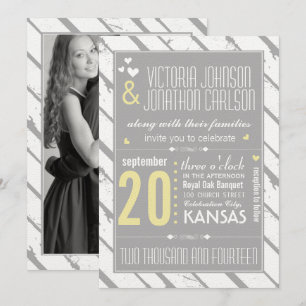 Photo Gray and Yellow Modern Typography Wedding Invitation