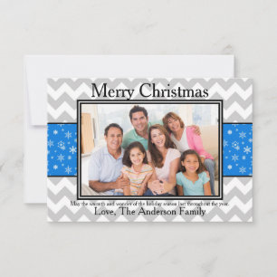 Photo Gray Chevron Blue Snow - 3x5 Christmas Card