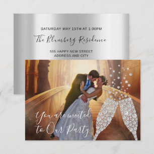 Photo Gray Glass Bubbles Photo Wedding Event Invitation