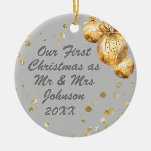 Photo Gray Gold First Christmas Mr Mrs Ceramic Ornament