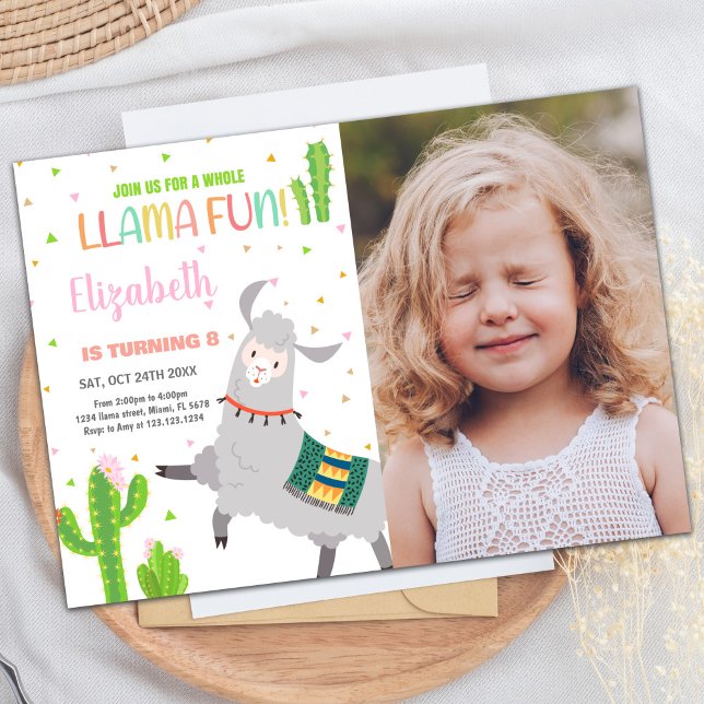 Photo Gray Llama Fun Llama Birthday Invitations (Photo Gray Llama Fun Llama Birthday Invitations)