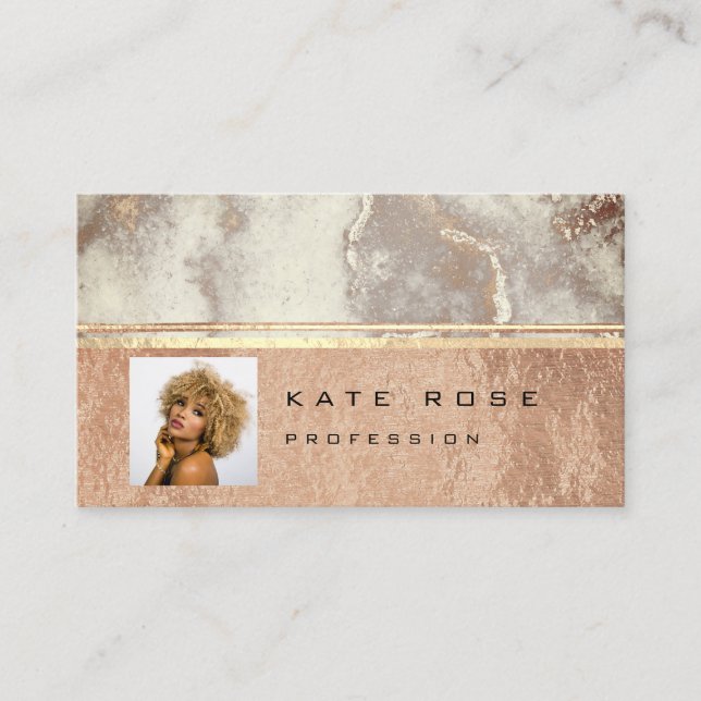 Photo Gray Stripes Marble Rose Makeup Artist Lux Business Card (Front)