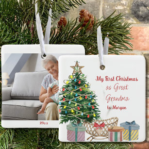 Photo Great Grandma First Christmas Tree and Crib  Ceramic Ornament