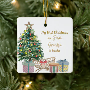 Photo Great Grandpa First Christmas Tree and Crib Ceramic Ornament