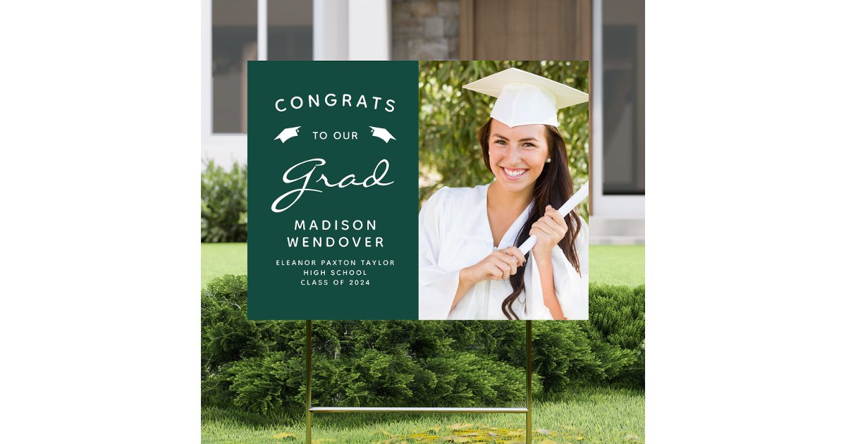 Photo Green and White Graduation Yard Sign | Zazzle