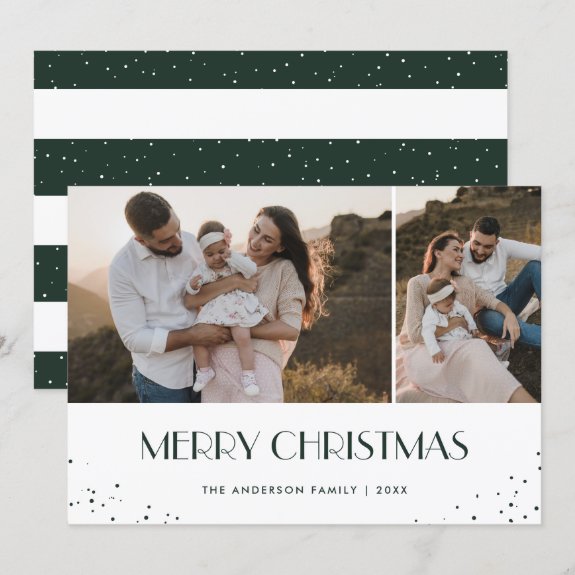 Photo Green and White Merry Christmas Card