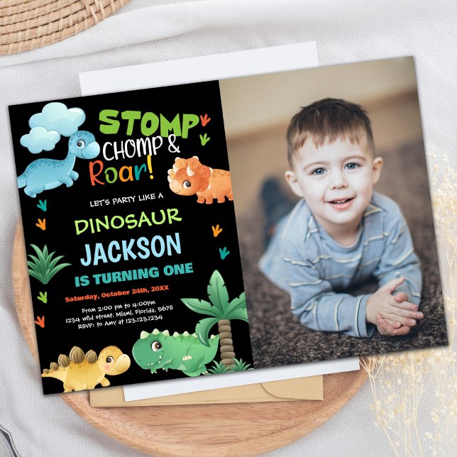 Photo Green Black Dinosaur Birthday Invitations (Photo Green Black Dinosaur Birthday Invitations)