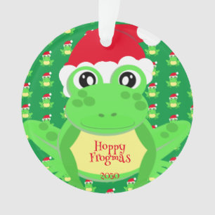 Photo Green Frog Santa Hat Pattern Cute Christmas Ornament