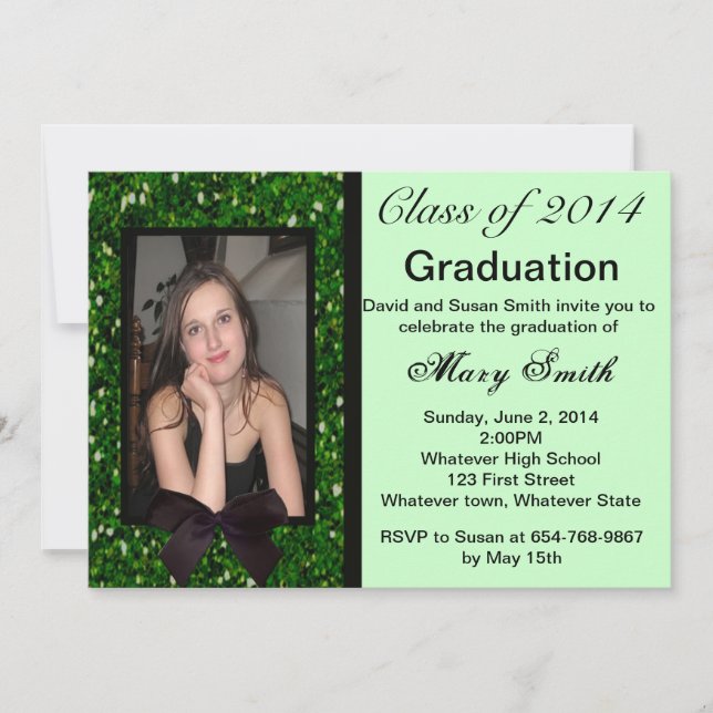 Photo Green Glitter Graduation Invitation (Front)