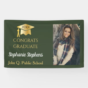 Photo Green Gold Congrats Graduate Name School Banner
