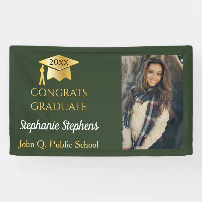 Photo Green Gold Congrats Graduate Name | School Banner | Zazzle