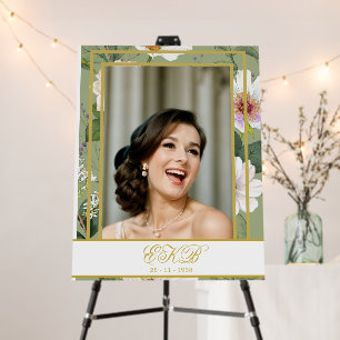 Photo Green Gold Floral Elegant Birthday Foam Board