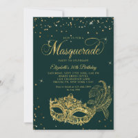 Photo Green Gold Glitter Masquerade Birthday