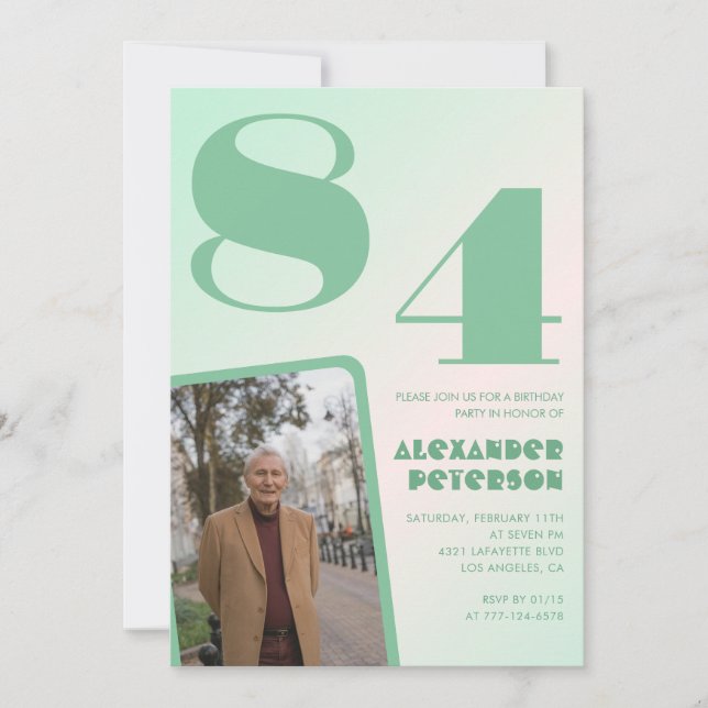 Photo Green Gradient 84th birthday  Invitation (Front)