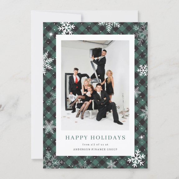Photo Green Plaid Snowflake Corporate Business