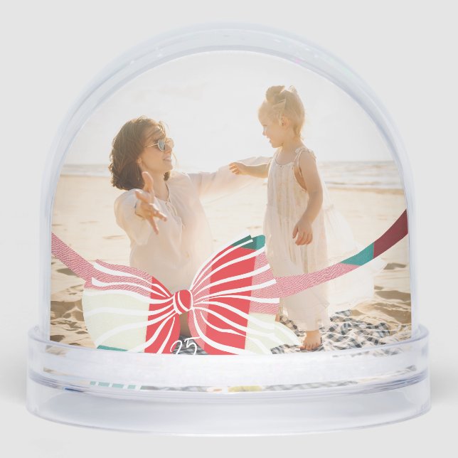 Photo Green & Red Plaid Tied With Bow Christmas Snow Globe (Front)