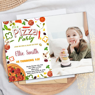 Photo Green Vegetable Red Pizza Birthday Invitation