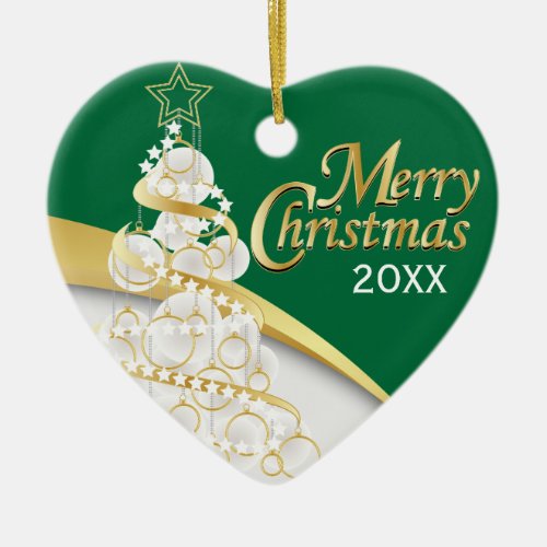 Photo _ Green White  Gold Christmas  Customize Ceramic Ornament