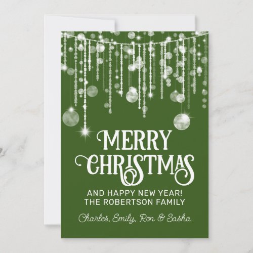 Photo Green White String Lights Christmas Card