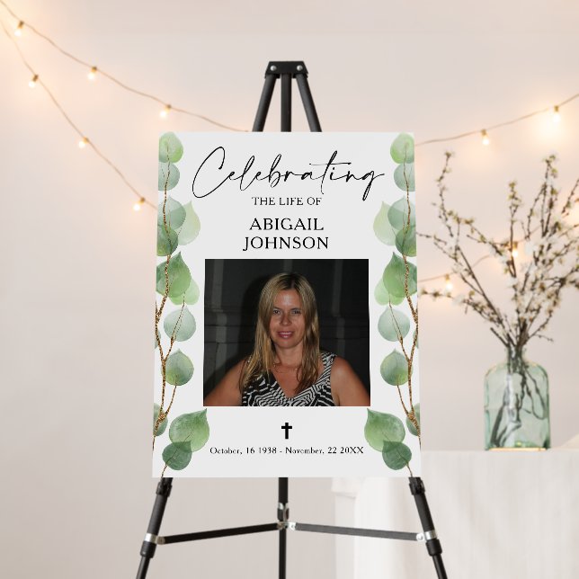 Photo Greenery Celebrating the life Funeral Poster (In Situ (Stand))