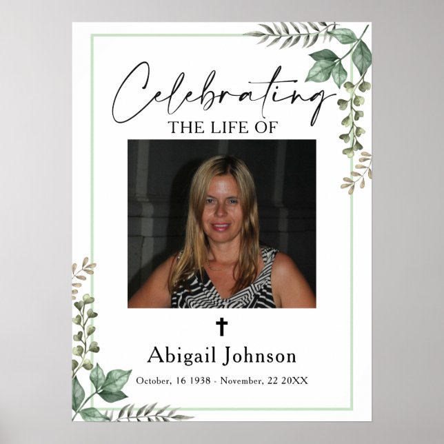 Photo Greenery Celebrating the life Funeral Poster (Front)