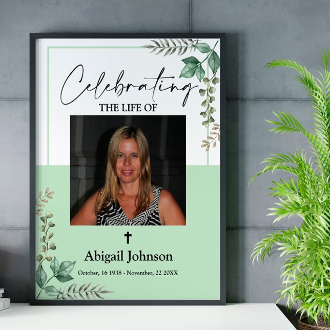 Photo Greenery Celebrating the life Funeral Poster (Creator Uploaded)