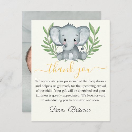 Photo Greenery Elephant Neutral Baby Shower Invitation