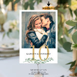 Photo Greenery Gold Wedding Table Number Sign<br><div class="desc">Modern botanical greenery wedding reception table number sign featuring one or two photos of the couple (engagement photos or dating pictures through the years) for entertaining wedding guests as well as identifying tables. Duplicated on both sides for two-sided viewing. CHANGES: The gold and black text colors can be changed to...</div>