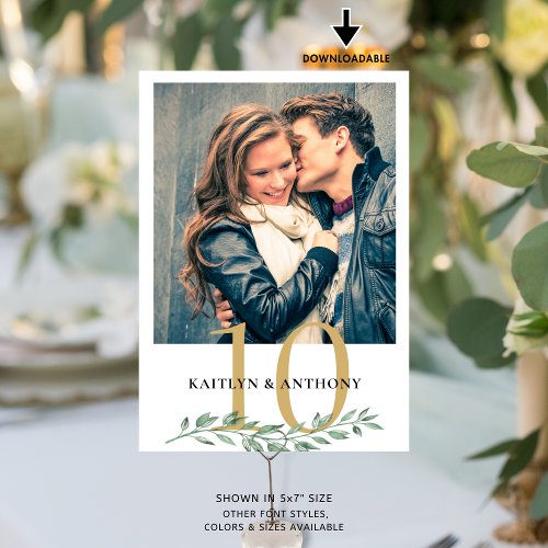 Photo Greenery Gold Wedding Table Number Sign