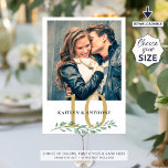 Photo Greenery Gold Wedding Table Number Sign<br><div class="desc">Modern botanical greenery wedding reception table number sign featuring one or two photos of the couple (engagement photos or dating pictures through the years) for entertaining wedding guests as well as identifying tables. Duplicated on both sides for two-sided viewing. CHANGES: The gold and black text colors can be changed to...</div>