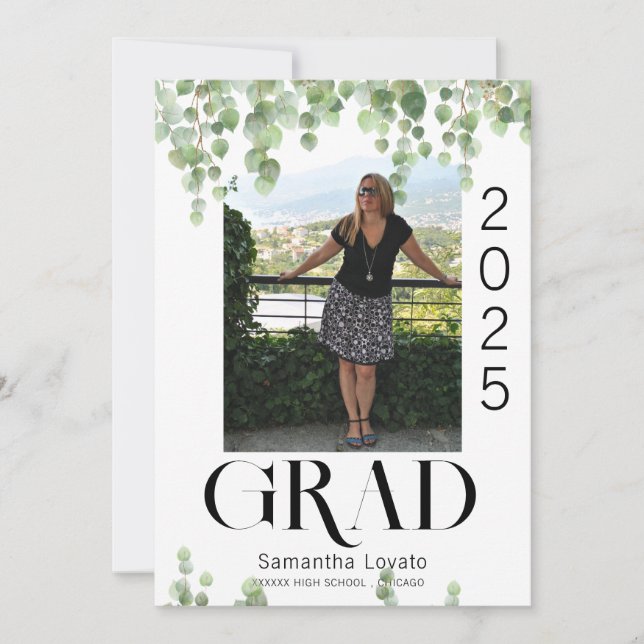  Photo Greenery Graduation Announcement  (Front)