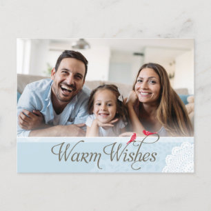 PHOTO GREETING POSTCARD pretty warm wishes blue