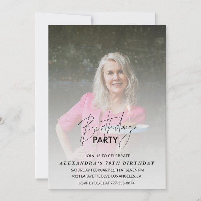 Photo Grey 79th birthday invitation  (Front)