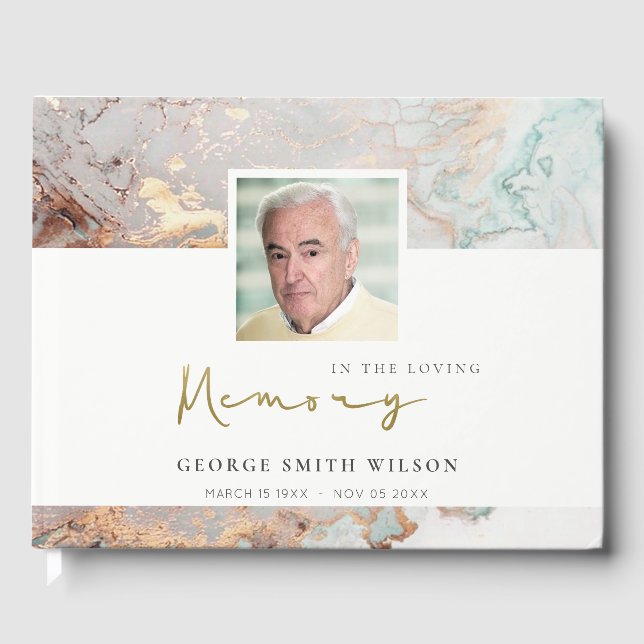 PHOTO GREY DUSKY GOLD FOIL AGATE SYMPATHY MEMORIAL GUEST BOOK (Front)
