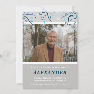 Photo Grey for him Confetti 84th birthday Invitation